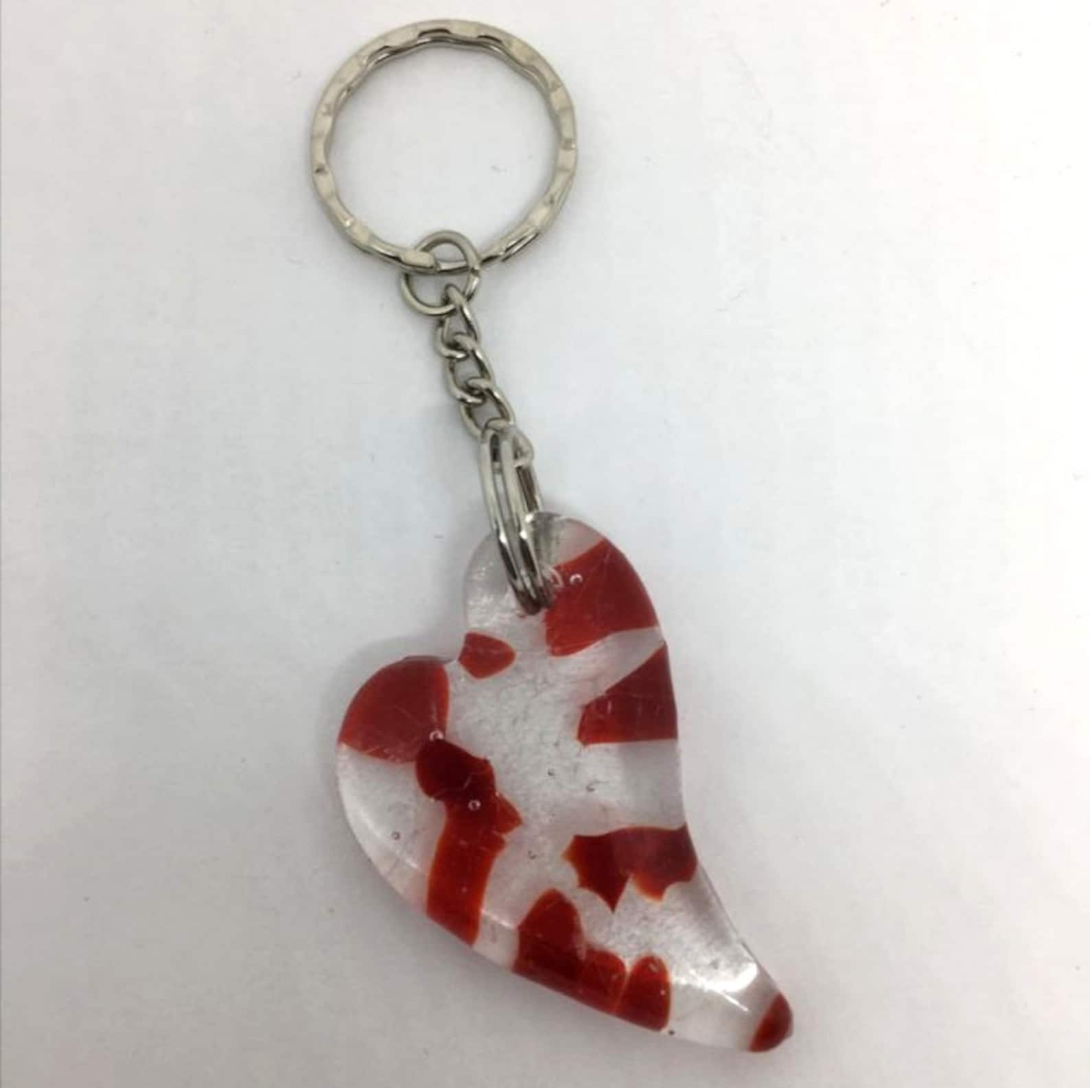 Fused Glass Keyring Glass Heart Flower Love Keyring Etsy UK