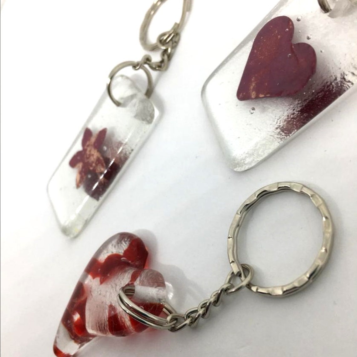 Fused Glass Keyring Glass Heart Flower Love Keyring Etsy UK