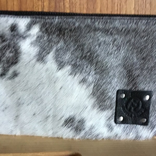 Grey & white cowhide wristlet wallet