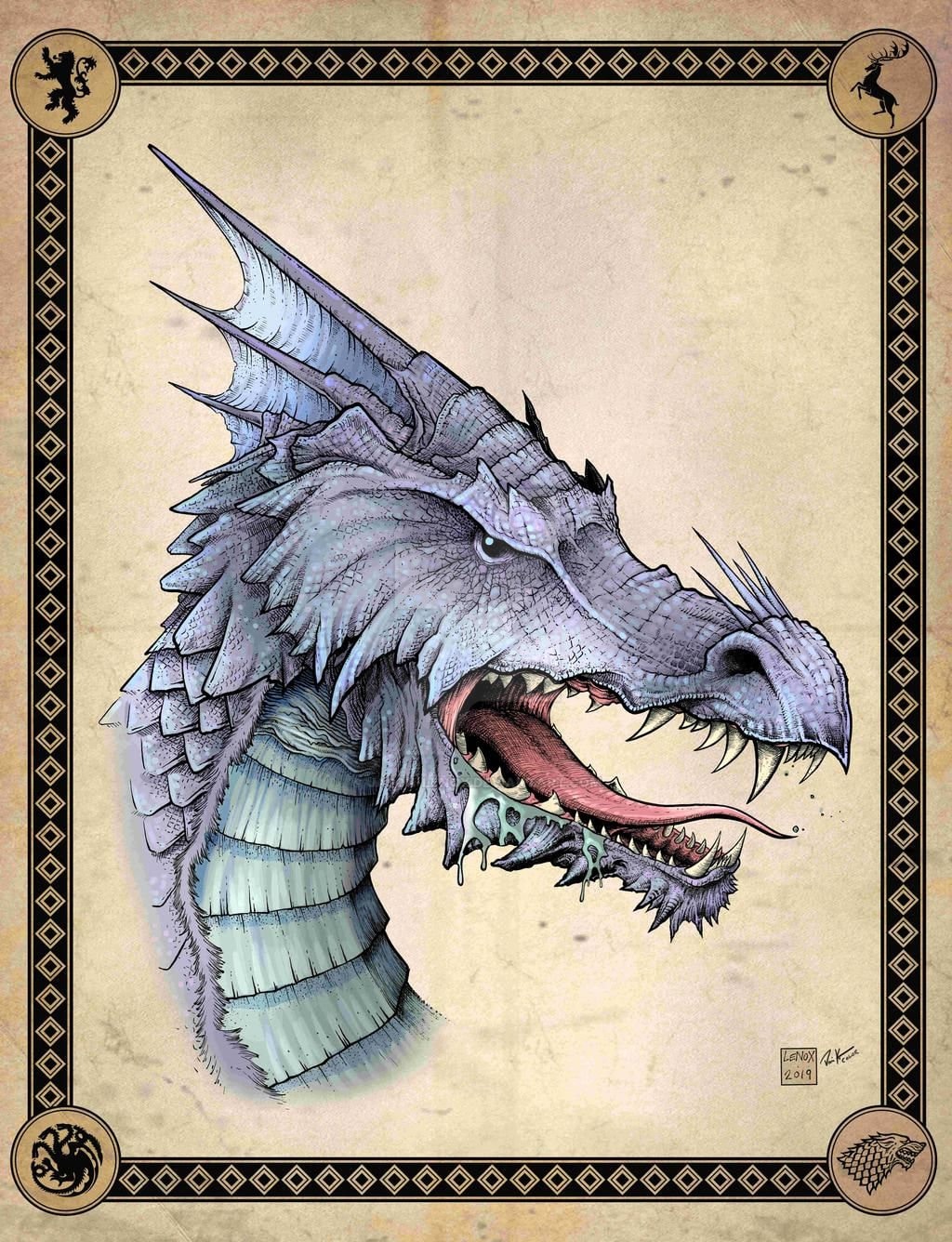 Silver Dragon Print 11x17\, image size:1024x1336