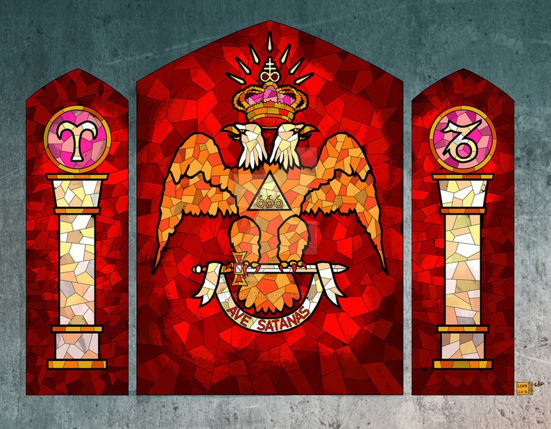 Ave Satanas Satanic Stained Glass With 666 Eagle Print - Etsy