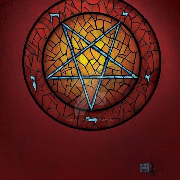 Pentagram Symbol Impresión de vidrio manchado 11x17"