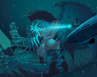 H.P. Lovecraft - Cthulhu Undersea Encounter with U-boat Poster