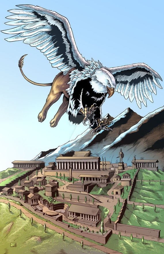 Griffin sobre Delphi criatura mitología griega impresión - Etsy México