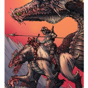 Dragon and Orc Beast Rider Print  11x17"