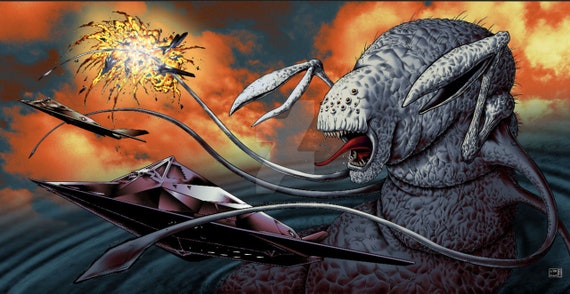 H.P. Lovecraft - Old One Attacks F117 Stealth Fighters - Etsy