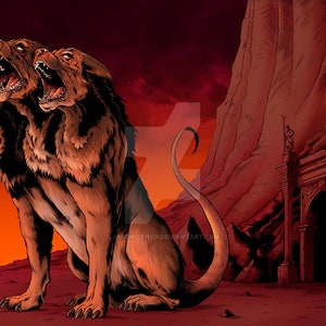 Cerberus at the Gates of the Underworld Greek Mythology Print  11x17&quot;