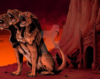 Cerberus at the Gates of the Underworld Greek Mythology Print  11x17"