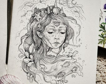 Sea Goddess - printable coloring page