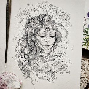Sea Goddess - printable coloring page