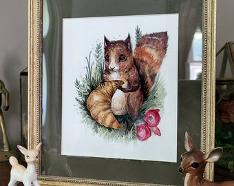 Squirrel breakfast - original watercolour, framed