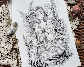 Mother of Cats - printable colouring page