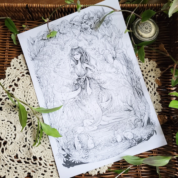 Lady Spring 2  - digital downloadable colouring page