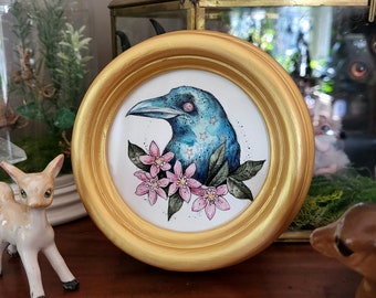 Raven - original watercolour, framed