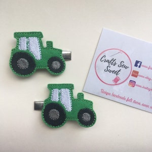 Green Tractor Hair Clips