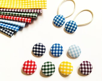 School Gingham Button Hair Bobbles