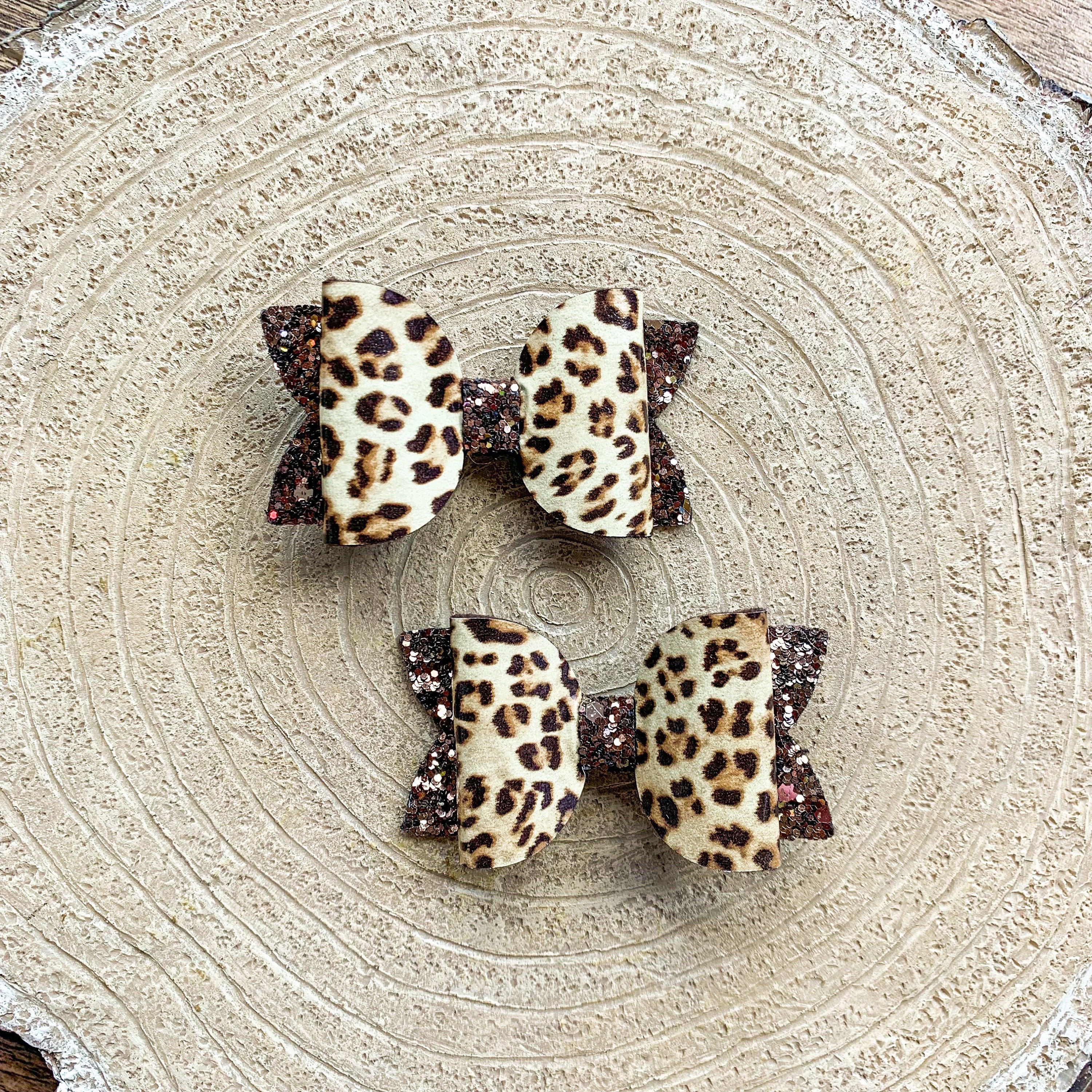 Clip Per Capelli A Fiocco Leopardato Rosso E Glitter, Set Da 2, Stile Pinup Anni '50