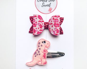 Pink T-Rex Bow Set