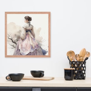 Enchanting Hanbok Beauty: Watercolor Style Art Poster Seoul canvas, Seoul wall art, Kpop, Korean gifts, hanbok women image 1