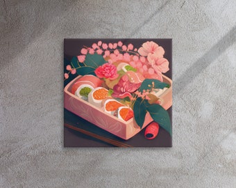 Sushi Bloom - Cute and Trendy Floral Sushi Aesthetic Canvas Wall Art, Poster, Framed Art