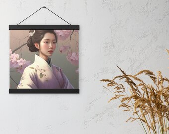 Softly Elegant: A Floral Hanbok Girl Poster With Hangers, in Pastel Tones - Seoul canvas, Seoul wall art, Kpop, Korean gifts, hanbok women