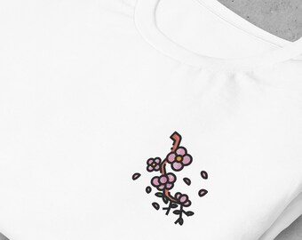 Embroidered Spring Blossom: Cherry Blossom Tree Branch T-Shirt - korean, kawaii, cute shirt, gifts for her, yellow, pastel