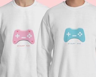 Gamer Couple Sweater - Gamer Gift - Cute Player 1 Player 2 Sweater - Shirt With Sayings - Kawaii Video Game - Grunge Tumblr Shirt - Harajuku