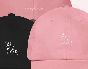 Croissant Simplicité Heart Embroidered Kawaii Hat - French Croissant - Girly Kawaii Cap - Kawaii Pastel Hat Cap - Szani Lee - Gift For Her