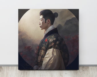 Moonlit Memories - Korean Man Wearing Hanbok Canvas Wall Art - Seoul canvas, Seoul wall art, Kpop, Korean gifts, hanbok men