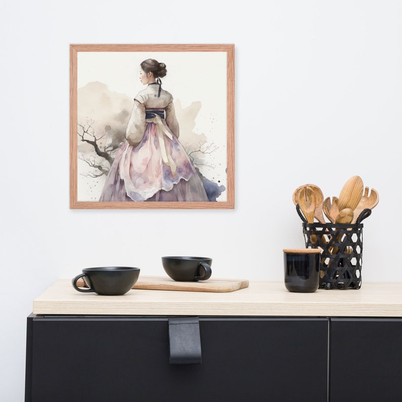 Enchanting Hanbok Beauty: Watercolor Style Art Poster Seoul canvas, Seoul wall art, Kpop, Korean gifts, hanbok women image 1