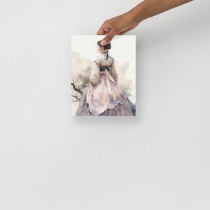 Enchanting Hanbok Beauty: Watercolor Style Art Poster Seoul canvas, Seoul wall art, Kpop, Korean gifts, hanbok women 8×10