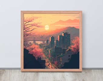 Sunset in Seoul: Korean City Skyline Poster - gifts for her, gifts for him, Kpop, Seoul poster, Seoul, Korea poster, wall art, Korea decor