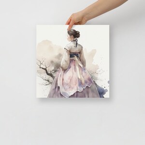 Enchanting Hanbok Beauty: Watercolor Style Art Poster Seoul canvas, Seoul wall art, Kpop, Korean gifts, hanbok women 14×14