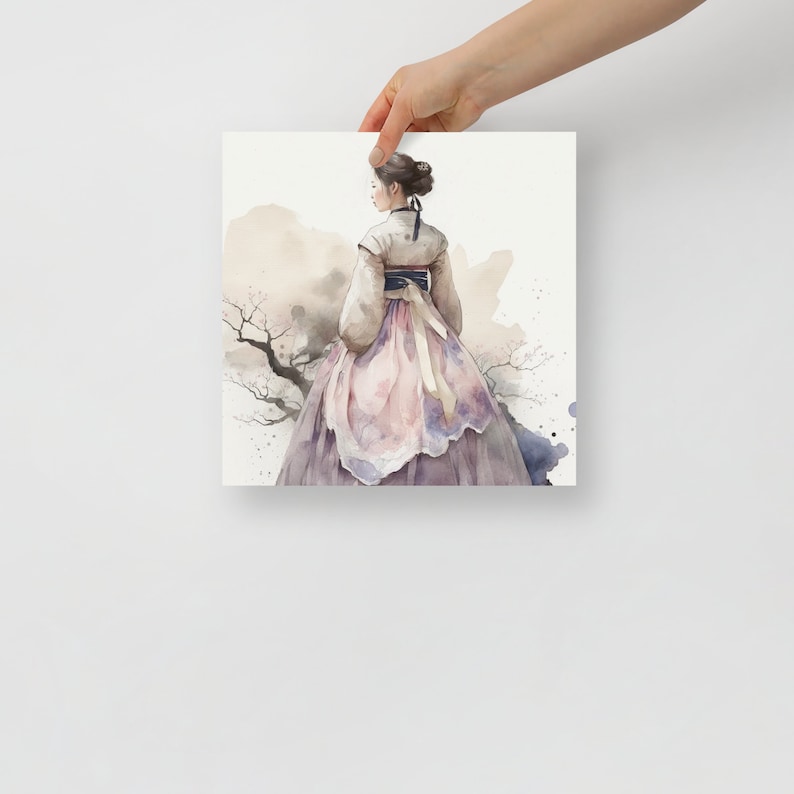 Enchanting Hanbok Beauty: Watercolor Style Art Poster Seoul canvas, Seoul wall art, Kpop, Korean gifts, hanbok women 12×12