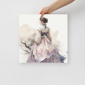 Enchanting Hanbok Beauty: Watercolor Style Art Poster Seoul canvas, Seoul wall art, Kpop, Korean gifts, hanbok women 16×16