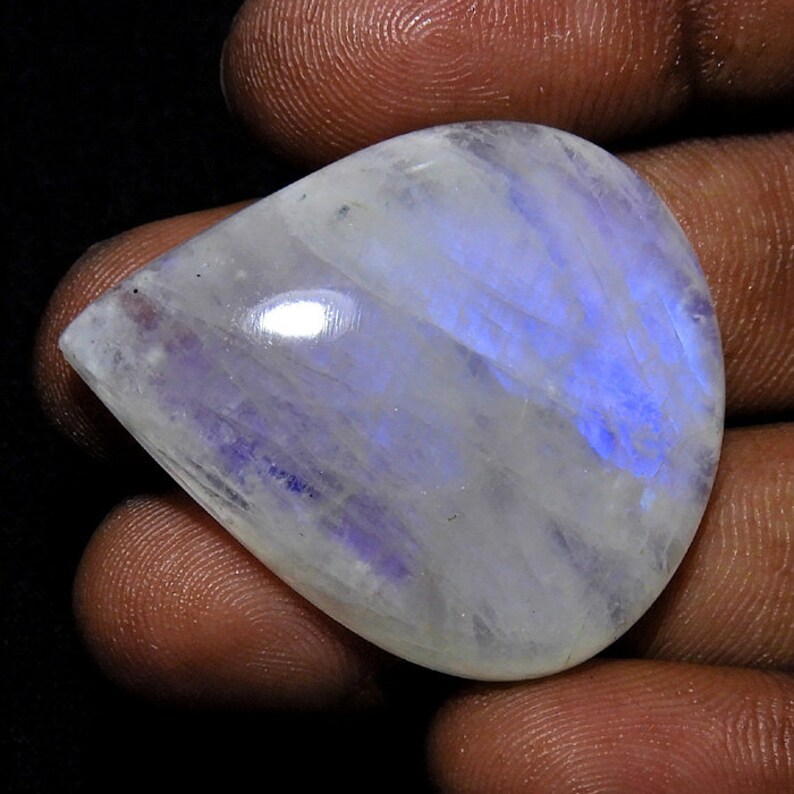 RARE! Blue Flash Rainbow Moonstone 29X35X08MM 59Cts Natural Rainbow Moonstone Gemstone Blue Flash Pear Cabochon Loose Gemstone