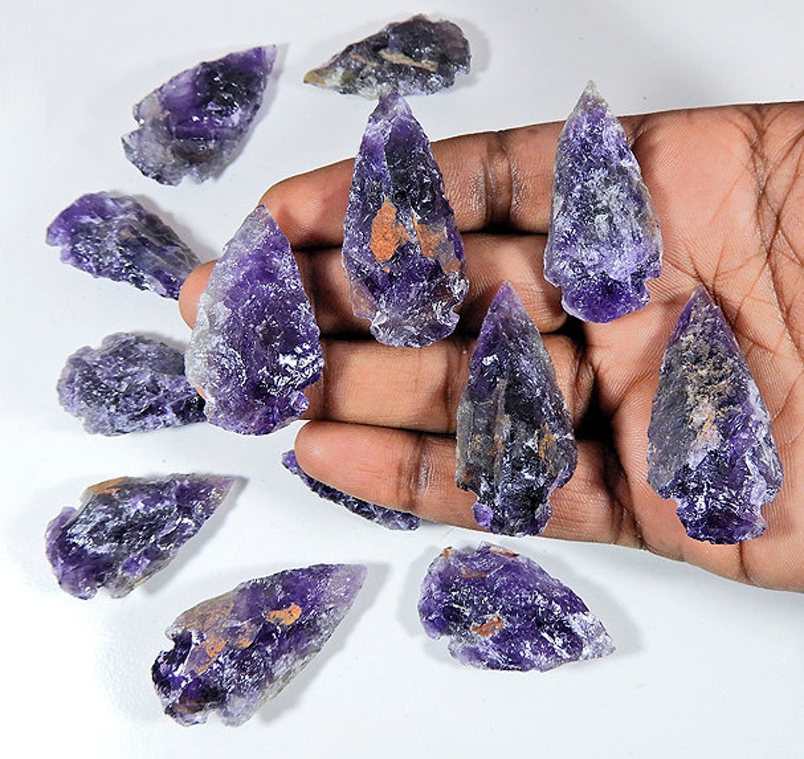 Natural Amethyst Arrowhead Crystal Healing Stone Crescent Etsy