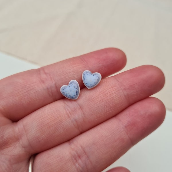Heart Earrings , Lilac Ceramic Earrings , Valentines Gift , Handmade Clay Jewellery , Lilac Love Heart Earrings