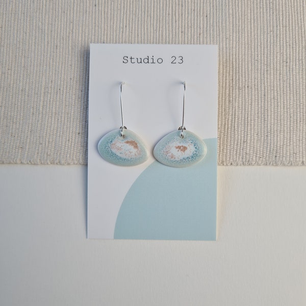 Organic Turquoise Drop Earrings , Porcelain Drop Earrings , Decorative Clay Jewellery , Poreclain Earrings