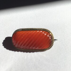 Victorian carved carnelian lozenge shaped brooch