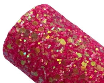 Flamingo Pink Chunky Glitter | A4 Size | Chunky Glitter Sheet | Pink Premium Chunky Glitter | Hair Bow Fabric | Earring Fabric