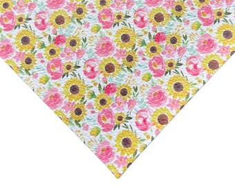 Summer Sunflowers Premium Faux Leather, Hair Bow Fabric, Crafts, DIY, Faux Leather Sheet, Sunflowers