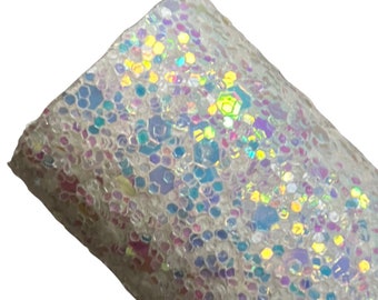 Fairy Dust Chunky Glitter | A4 Size | Chunky Glitter Sheet | Felt Backing | White Premium Chunky Glitter | Hair Bow Fabric | Earring Fabric