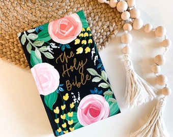 Hand Painted | Bible | KJV Bible | Lovely Florals | Hand Lettered Bible | Floral Painting