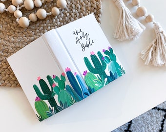 Hand Painted | Lovely Cacti Theme | ESV Compact Bible | Hand Lettered | Bible Art