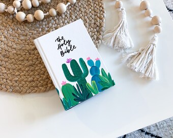 Hand Painted | Lovely Cacti Theme | ESV Compact Bible | Hand Lettered | Bible Art