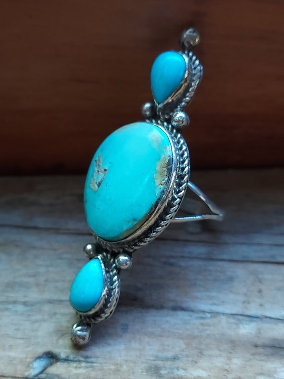 Long Sterling Turquoise Native American Ring