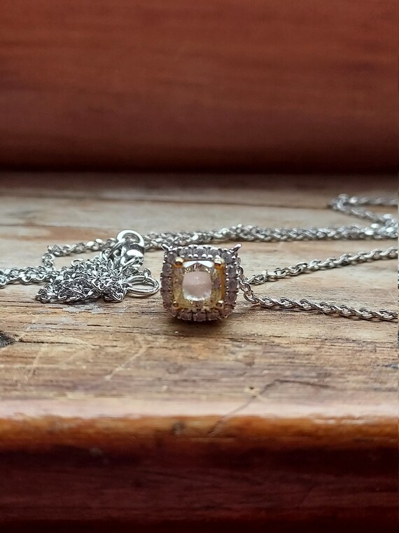Natural Light Yellow Solitaire Diamond Pendant with Diamond Halo