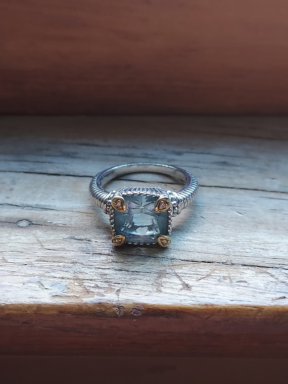 Sterling Silver 14k Gold Blue Topaz Ring