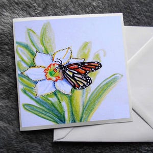 Monarch Butterfly on Daffodil Blank Greeting Card,  Notelets